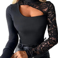 Women's Asymmetrical Cutout Lace Sleeve Top
