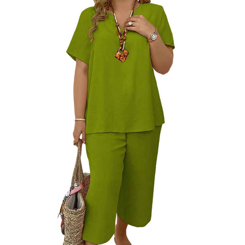 Women's Casual Short Sleeve Top & Wide Leg Pants Set